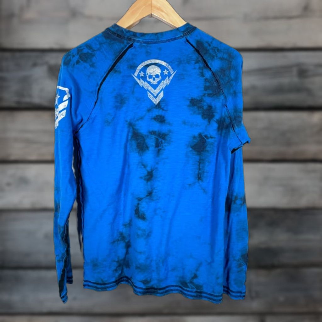 Affliction VINTAGE Affliction T-Shirt Mens Medium Blue Long Sleeve Graphic Print Skull Rock Tribal Double-Sided Raw Edges Y2K USA Made Size US M / EU 48-50 / 2 - 1 Thumbnail