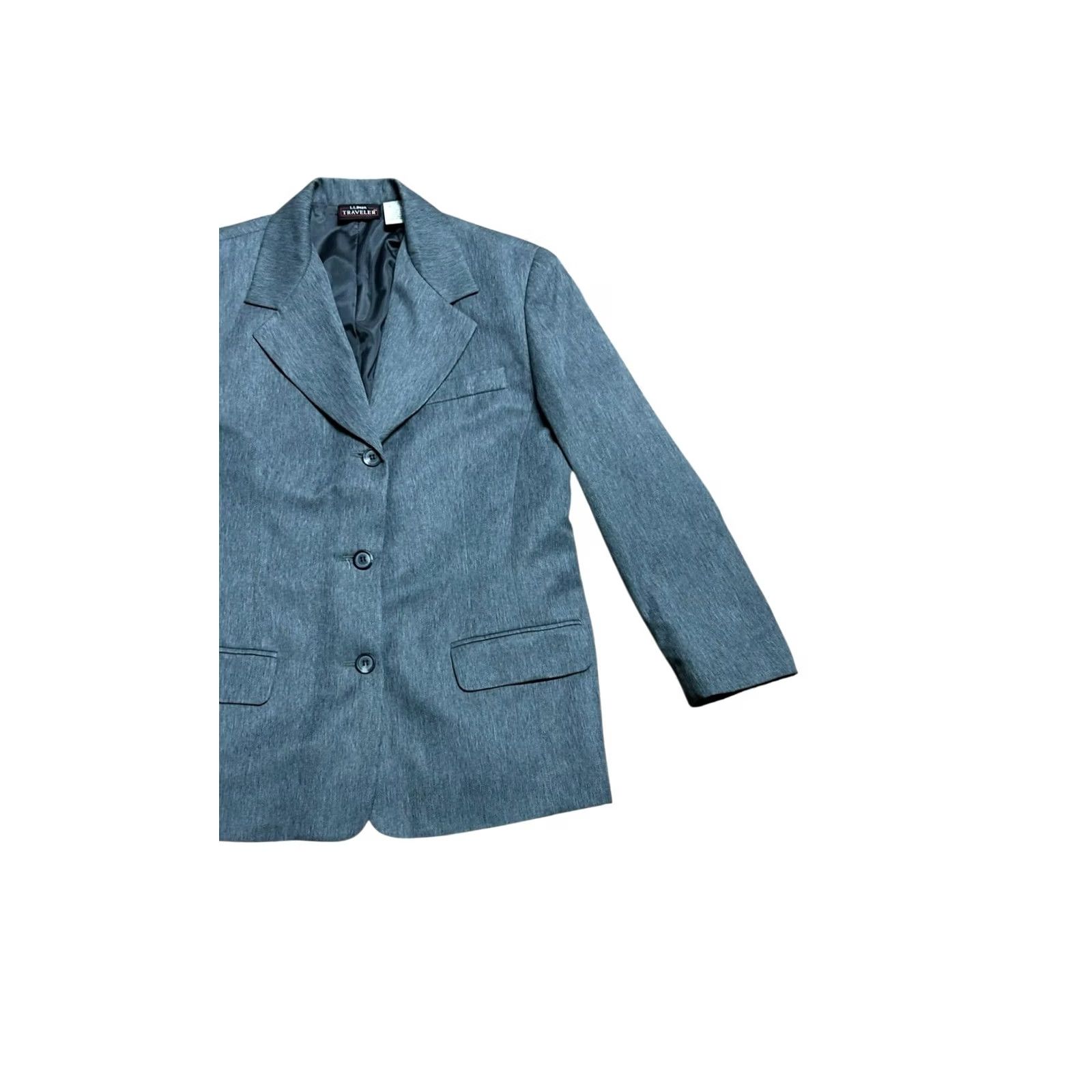 Vintage VINTAGE L.L. Bean Traveler Women's Gray Blazer 14 Petite 3 Button 100% Polyester Blazer Women Petite Gray 90s Classic Preppy Travel Men's? Size XL / US 12-14 / IT 48-50 - 3 Thumbnail