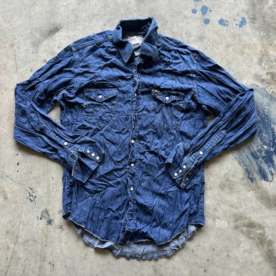 Wrangler Vintage 70s Wrangler Denim Pearl Snap Western Button Shirt Size US M / EU 48-50 / 2 - 1 Thumbnail