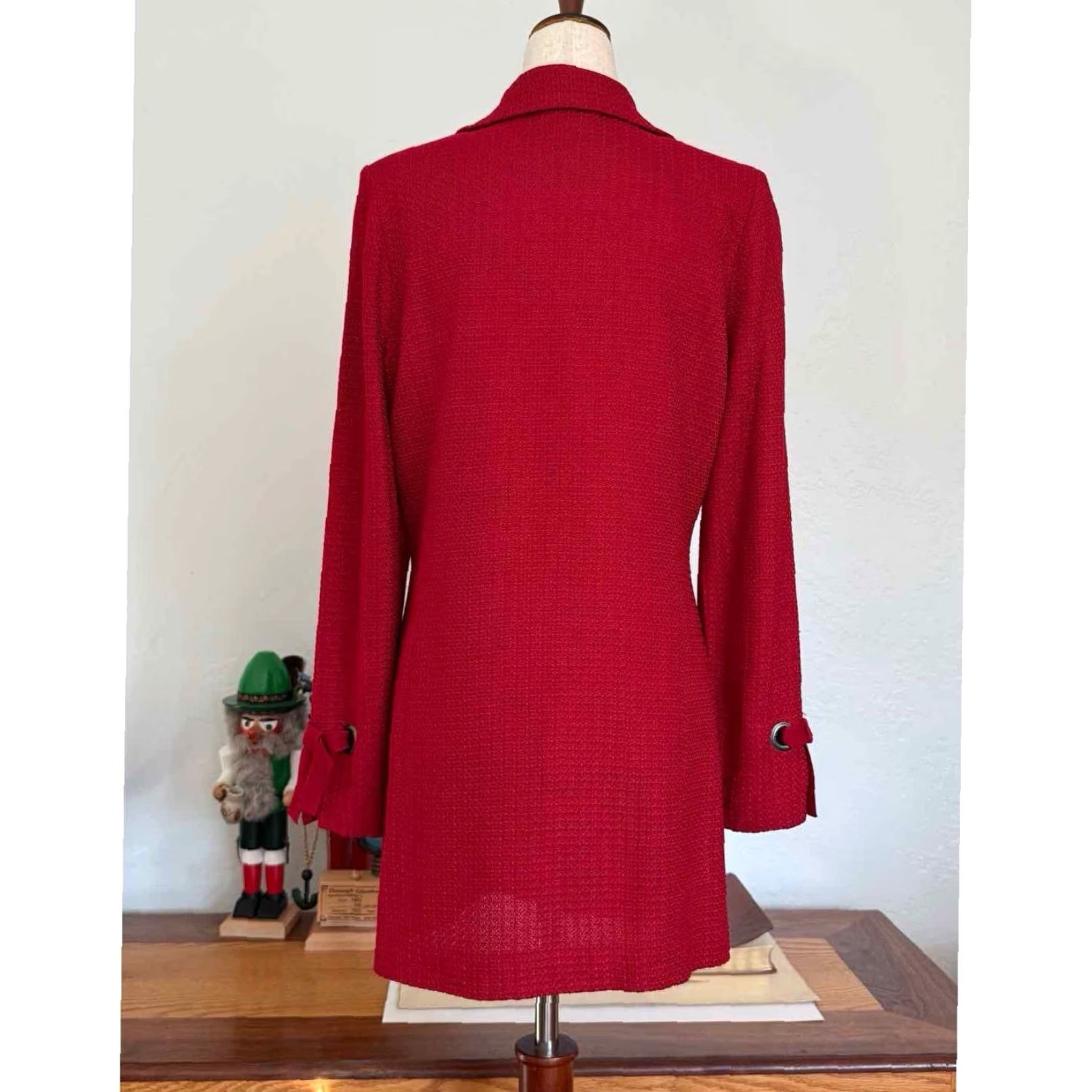 Vintage VINTAGE Misook Tailored Tie Cuff Knit Jacket Red Textured Woven Knit Size S Size S / US 4 / IT 40 - 4 Thumbnail