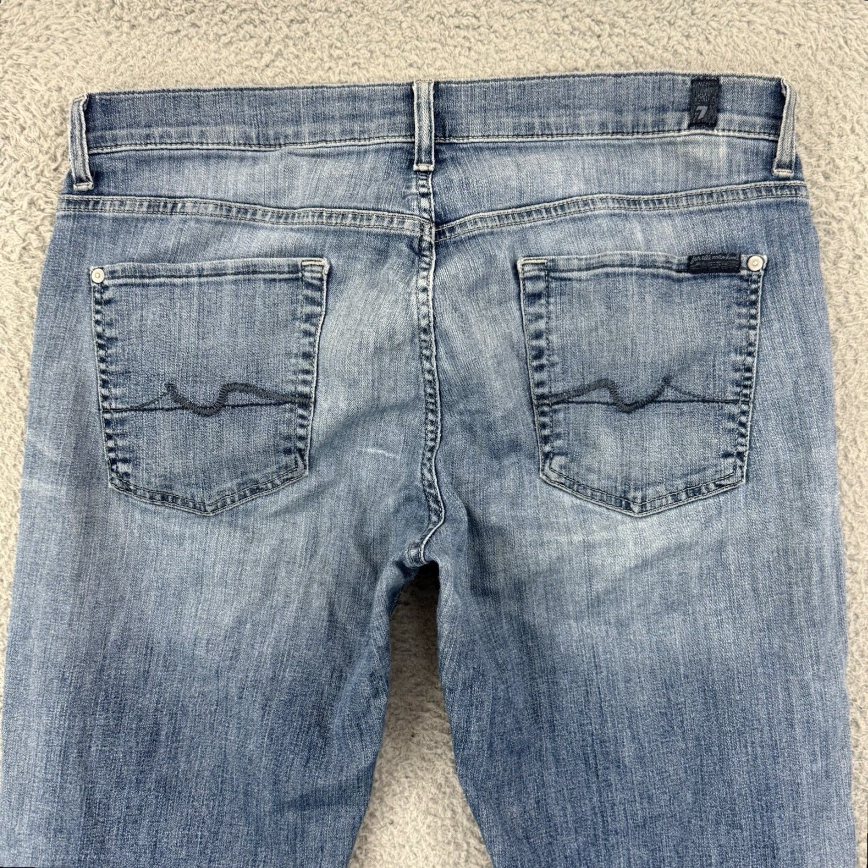 7 For All Mankind 7 For All Mankind Bootcut Jeans Mens 34x31 Blue Light Wash Denim Stretch Regular Slim Fit Pockets Logo USA City 7 For All Mankind Austyn Mens Jeans Size US 34 / EU 50 - 7 Thumbnail