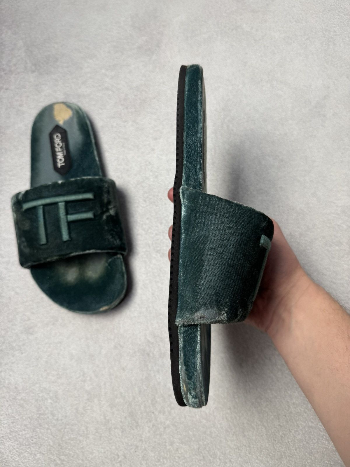 Tom Ford ✅ Tom Ford Teal Velvet TF Logo Slippers Slides US7-8 Size US 7.5 / EU 40-41 - 7 Thumbnail