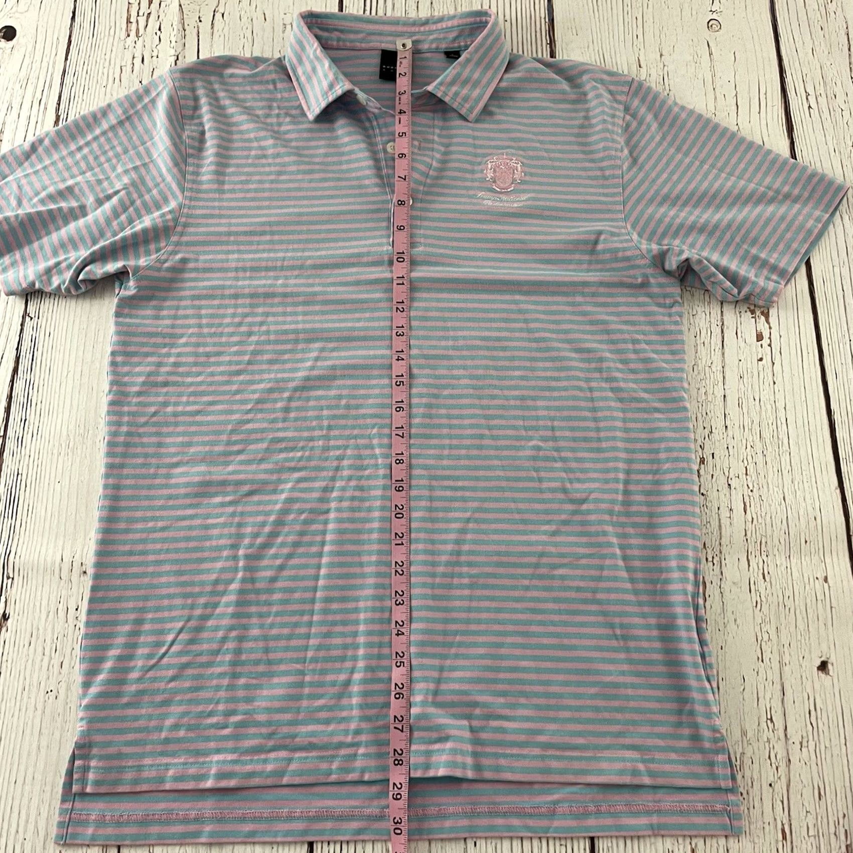 Vintage Dunning Striped Short Sleeve Polo Mens Large Blue Pink Shirt Size US L / EU 52-54 / 3 - 5 Thumbnail