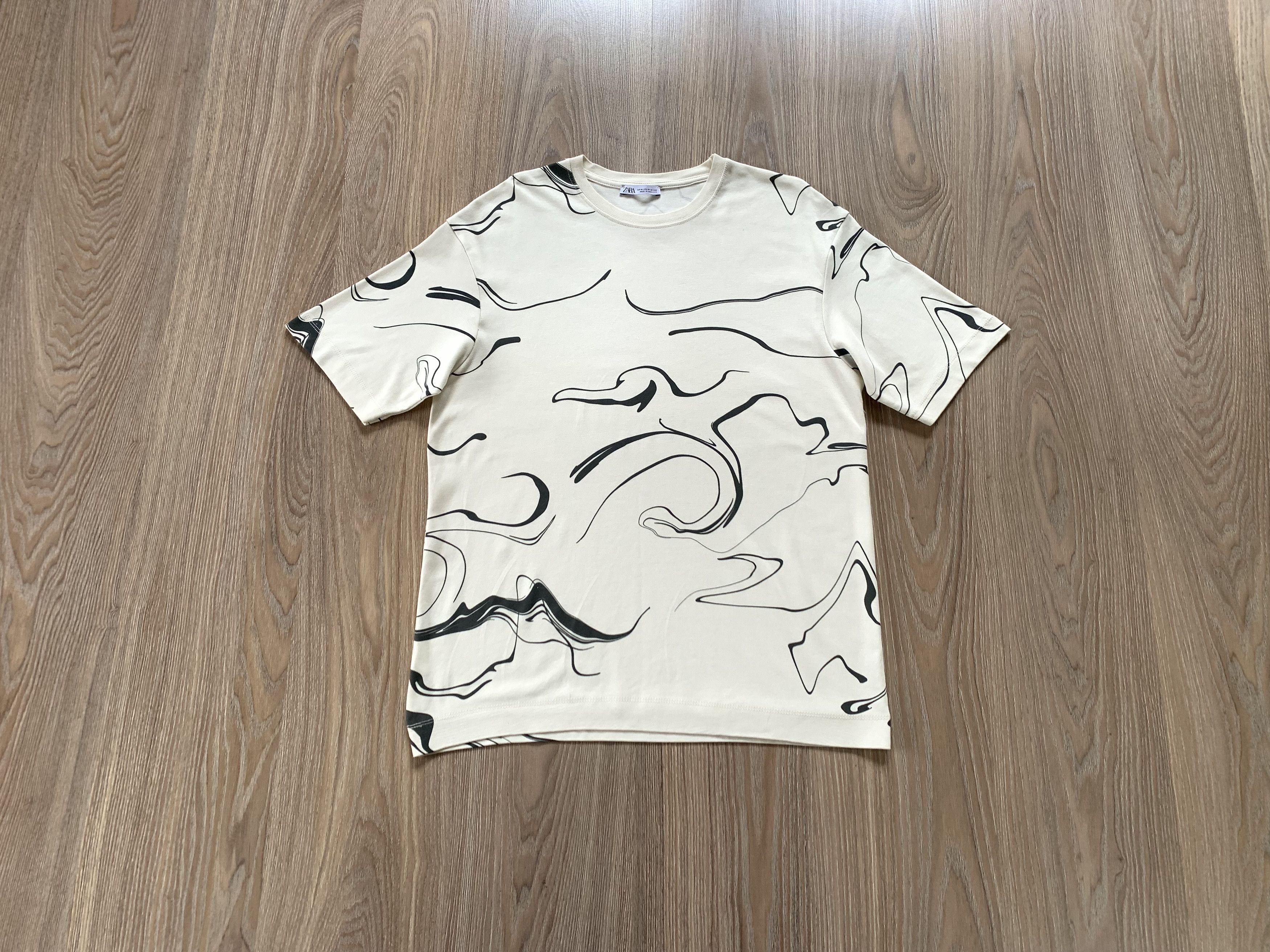Zara Zara Beige Cotton Printed T Shirt Size US M / EU 48-50 / 2 - 1 Thumbnail