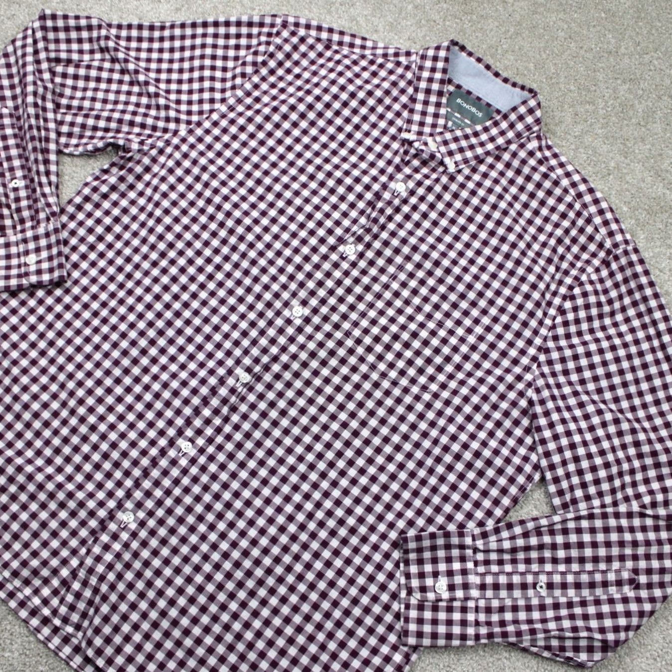 Bonobos Bonobos Shirt Mens XL Red/White Gingham Button-Down Long Sleeve Cotton L/S Standard Fit Regular Mens XL Red White Bonobos Slim Fit Style Shirt Size US XL / EU 56 / 4 - 4 Thumbnail