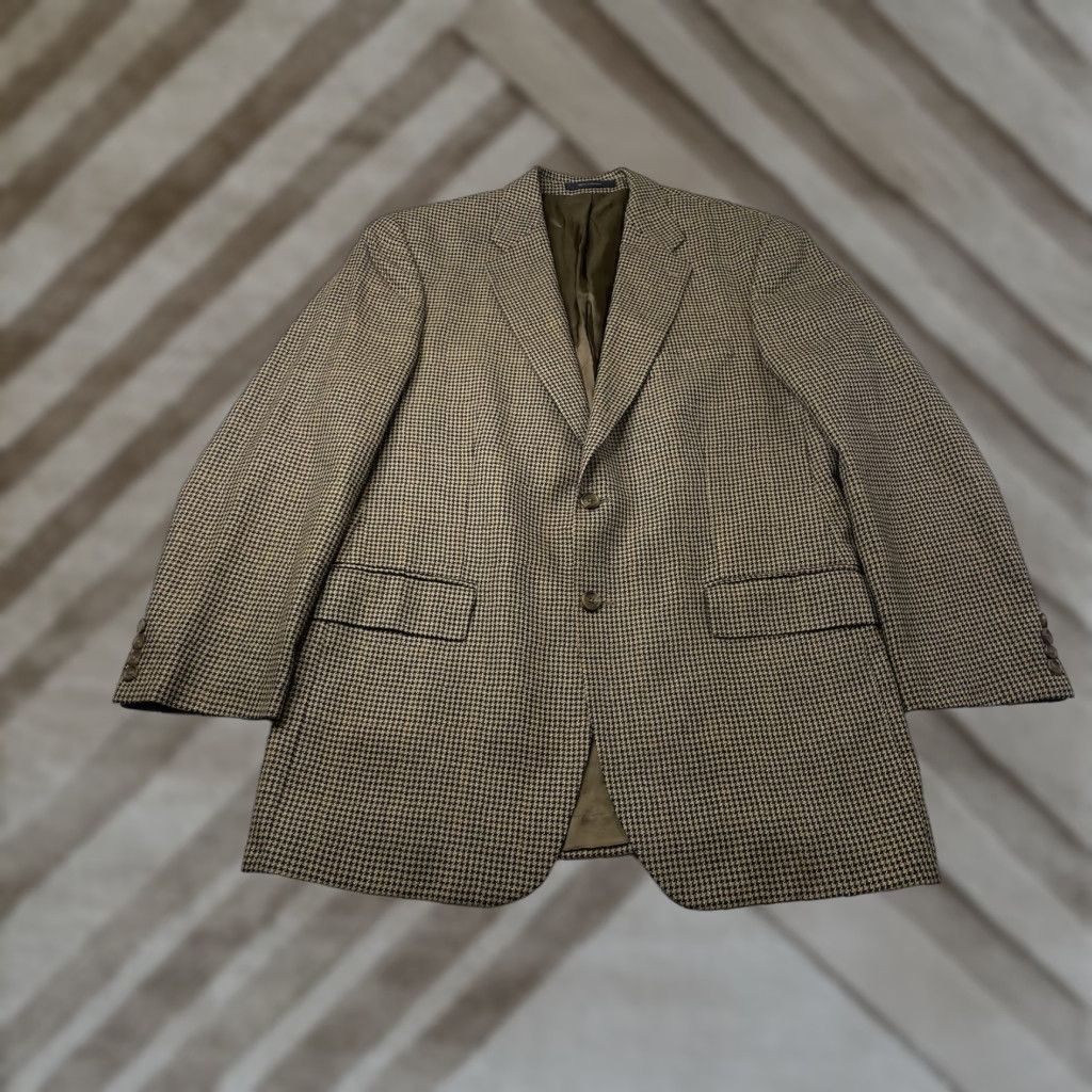 Ralph Lauren Ralph Lauren Sport Coat Blazer Men's 43T Brown Houndstooth Wool Silk Tweed Notch Lapel Single-Breasted Classic University Blazer Mens 43T Brown Size US XL / EU 56 / 4 - 1 Thumbnail