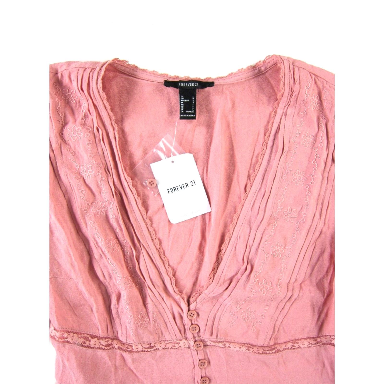 Forever 21 FOREVER 21 Blouse NWT Pink Blush Rayon Embroidered V-Neck Long Sleeve Crop Large Size L / US 10 / IT 46 - 3 Thumbnail