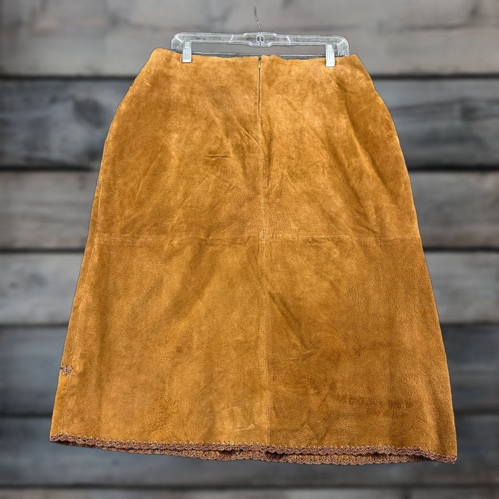 Vintage VINTAGE Neutral Zone Leather Skirt Womens L Brown Midi Genuine Suede 90s Size 36" / US 14 / IT 50 - 1 Thumbnail
