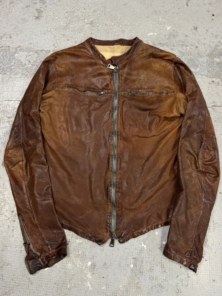 Giorgio Armani 2000s Giorgio Brato Brown Mafia Eroded Leather Jacket Size US M / EU 48-50 / 2 - 1 Thumbnail