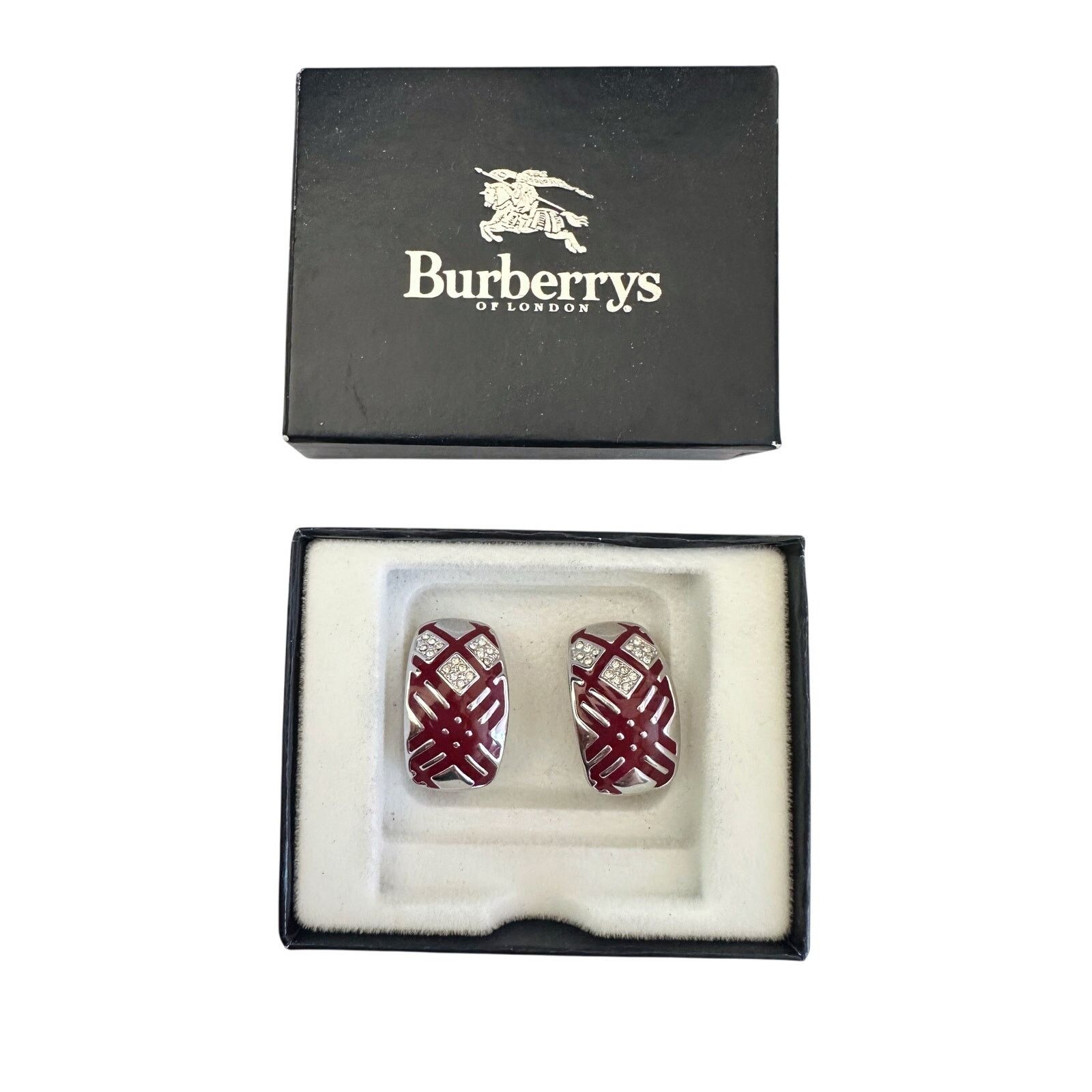 Burberry Burberry Silver and Maroon Nova Check Clip On Earrings Size ONE SIZE - 13 Thumbnail
