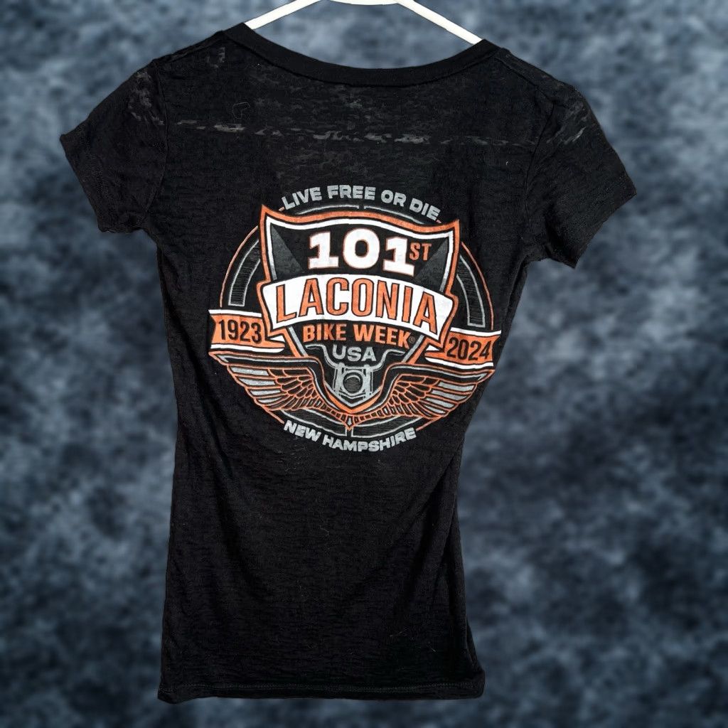 Vintage VINTAGE 101st Laconia Bike Week Motorcycle V Neck T Shirt Womens Small Black Size S / US 4 / IT 40 - 1 Thumbnail