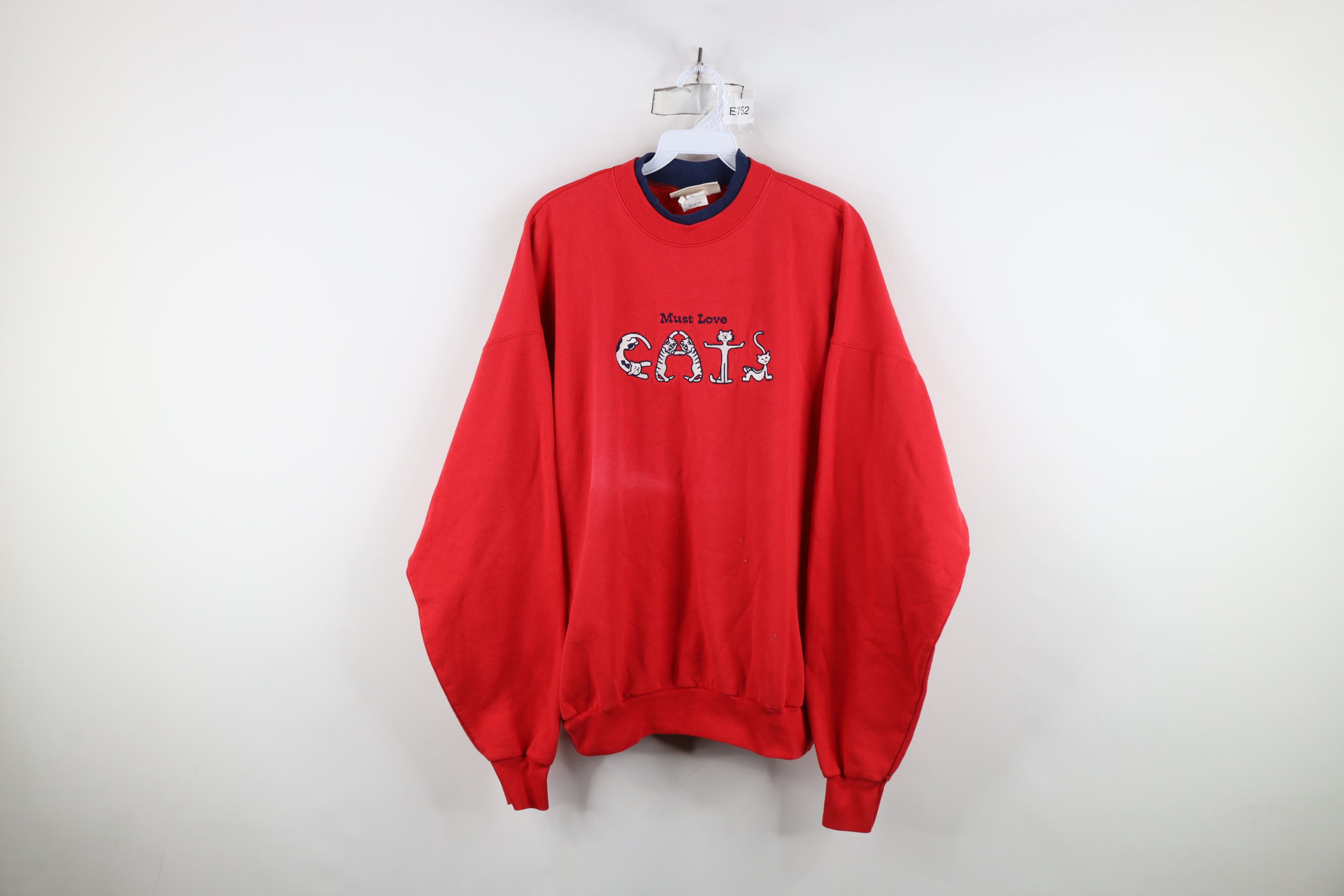 Vintage Vintage 90s Must Love Cats Cat Lady Layered Sweatshirt Red Size XL / US 12-14 / IT 48-50 - 1 Thumbnail