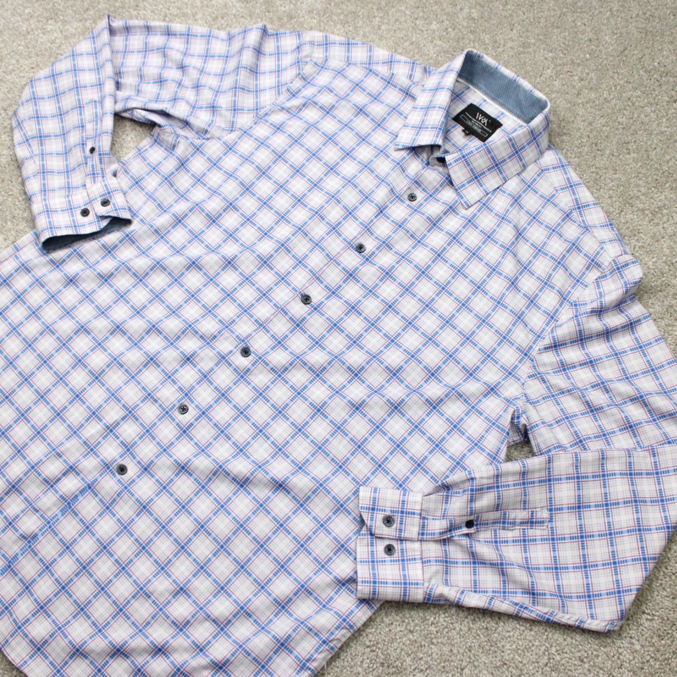 Vintage WRK Dress Shirt Men 18 Gray/Blue 4-Way Stretch L/S Button Collar/Spread Clean, Casual, Formal VintageNo (note: "Vintage" not applicable) Size 48R - 4 Thumbnail