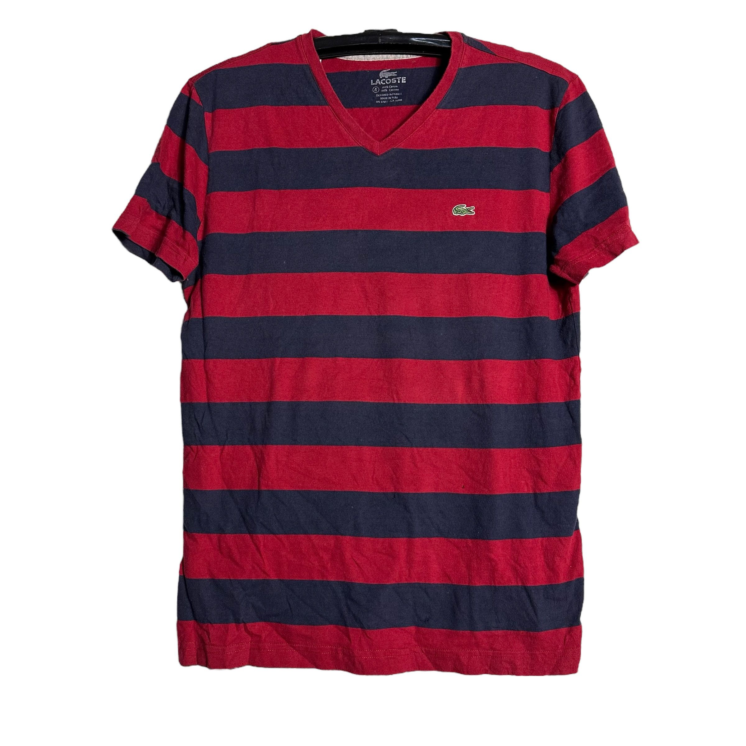 Lacoste 🔥RARE🔥Lacoste Stripes V-Neck T-shirt Size S / US 4 / IT 40 - 1 Thumbnail