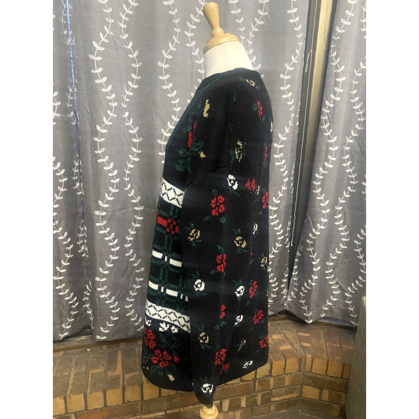 Vintage VINTAGE 90s Mathias Womens Baggy Knit Sweater Roses Flowers AOP Black XL Made In USA Size XL / US 12-14 / IT 48-50 - 2 Thumbnail