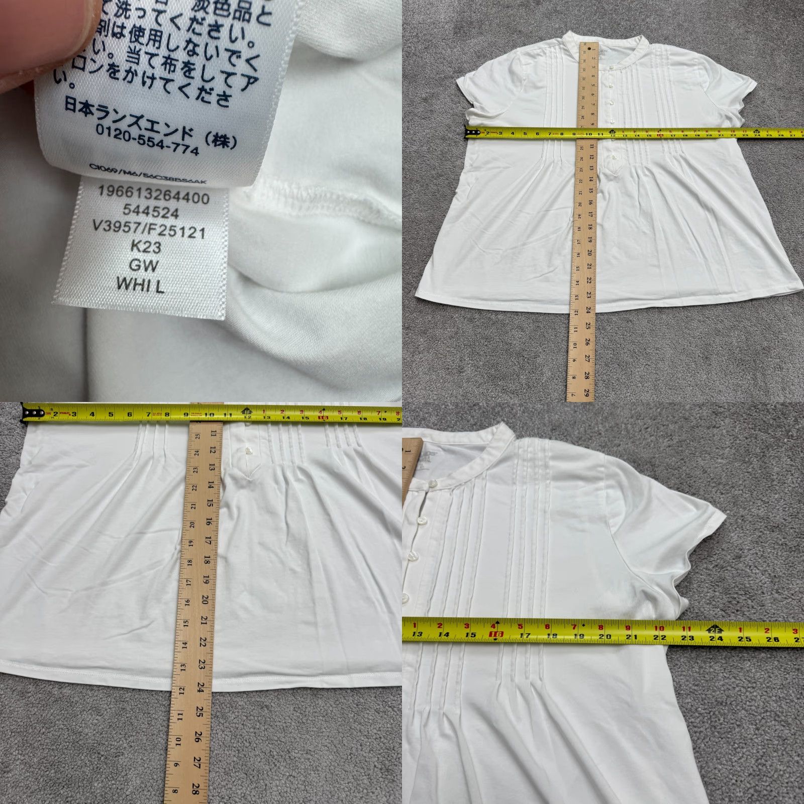 Lands' End Lands' End Blouse Shirt Women Large White Cotton Blend Short Sleeve Henley Pleated Casual Tops Size L / US 10 / IT 46 - 8 Thumbnail
