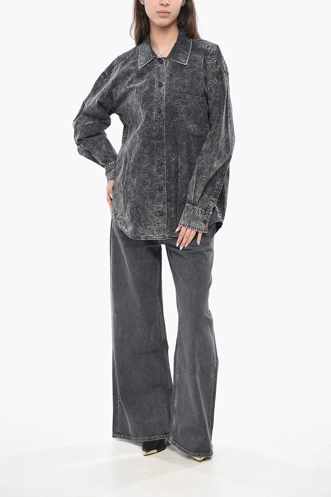 Alexander Wang og1mm0426 Acid-Wash Cotton Shirt in Grey Size XS / US 0-2 / IT 36-38 - 4 Thumbnail