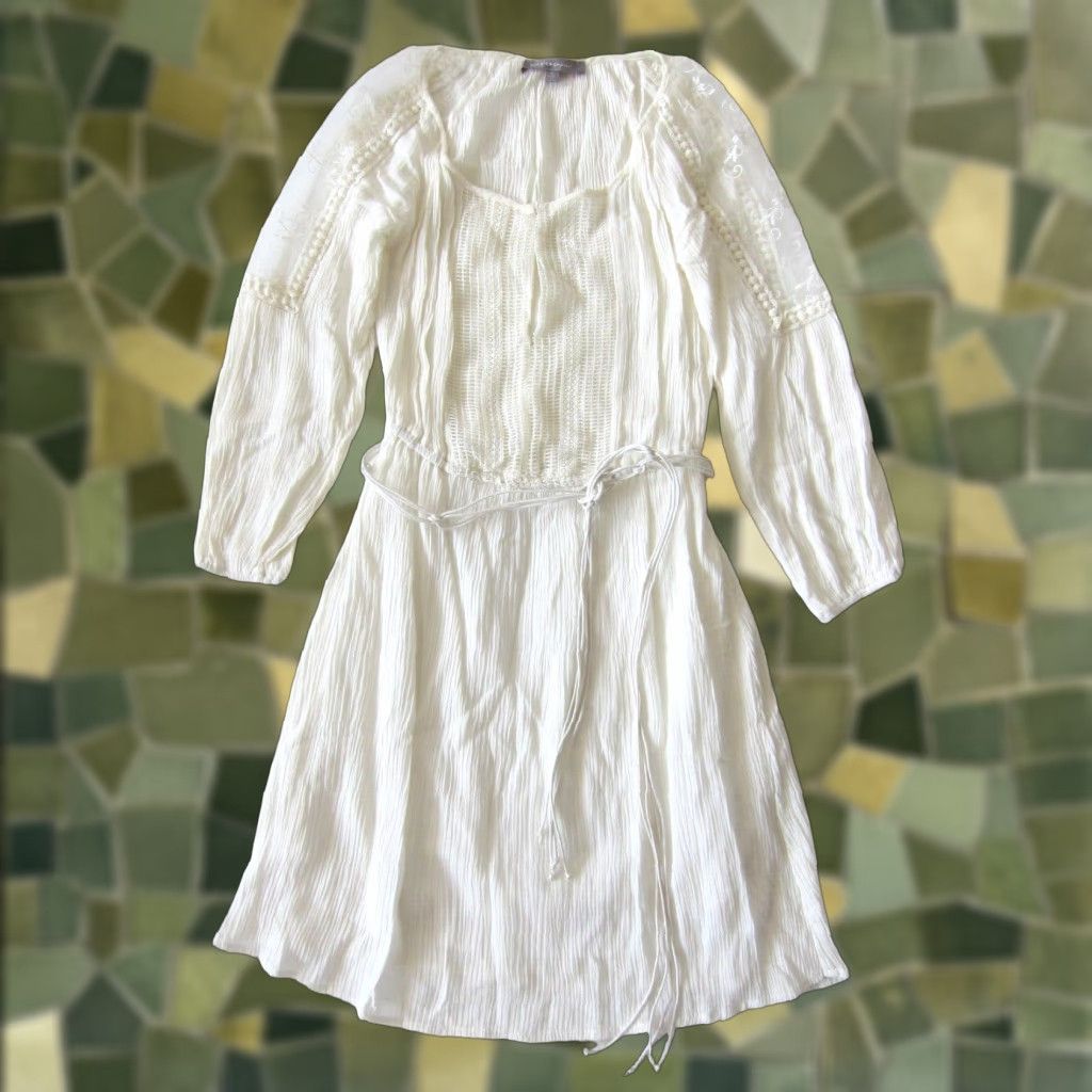 Vintage Purple Snow 100% Rayon Ivory Lace Long Sleeve Sheath Tunic Dress S Size S / US 4 / IT 40 - 1 Thumbnail