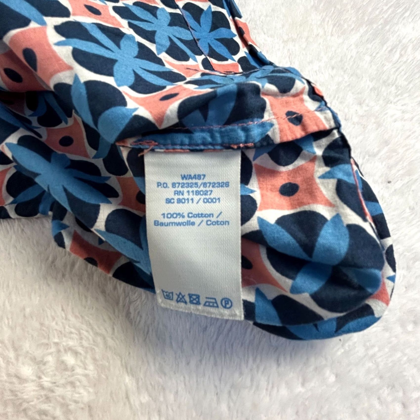 Boden Boden Womens Blue Orange Floral Medallion Geometric Split Neck 3/4 Sleeve Top 8R Size M / US 6-8 / IT 42-44 - 4 Thumbnail