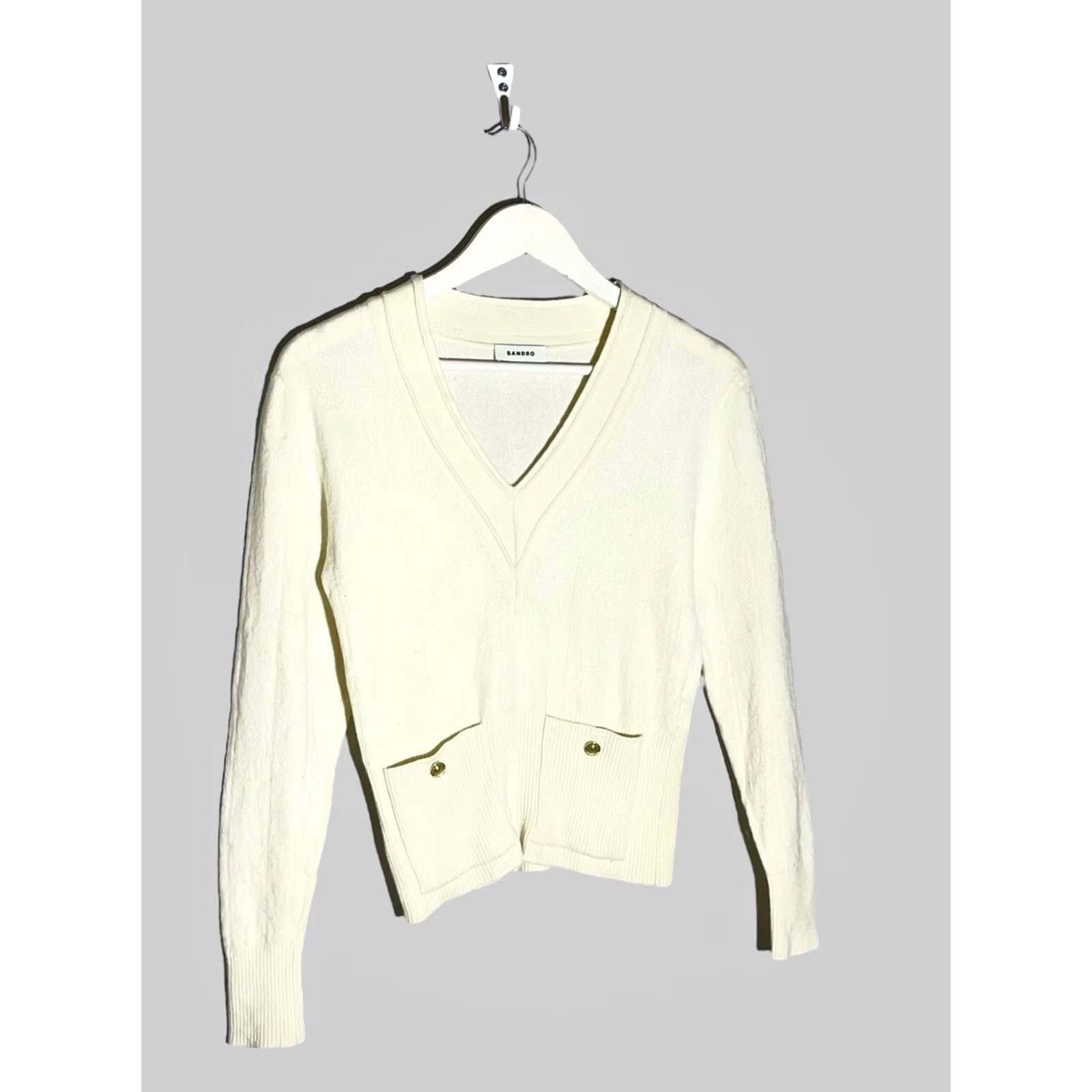 Sandro Sandro Women’s Wool Sweater Size 1 Beige V-Neck Long Sleeve Size XS / US 0-2 / IT 36-38 - 2 Thumbnail