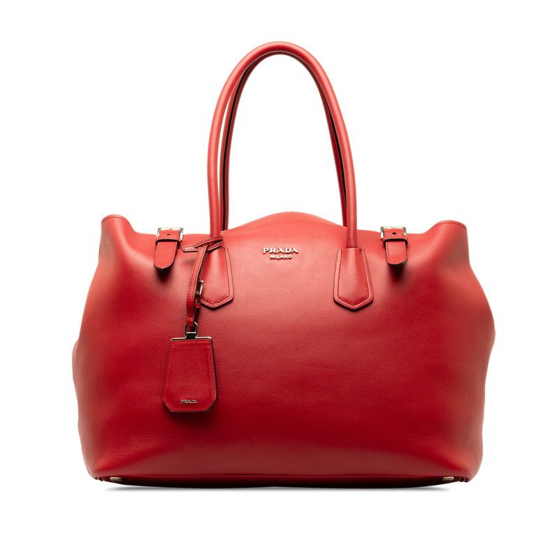 image of Prada Saffiano Buckle Tote Bag in Red, Women's