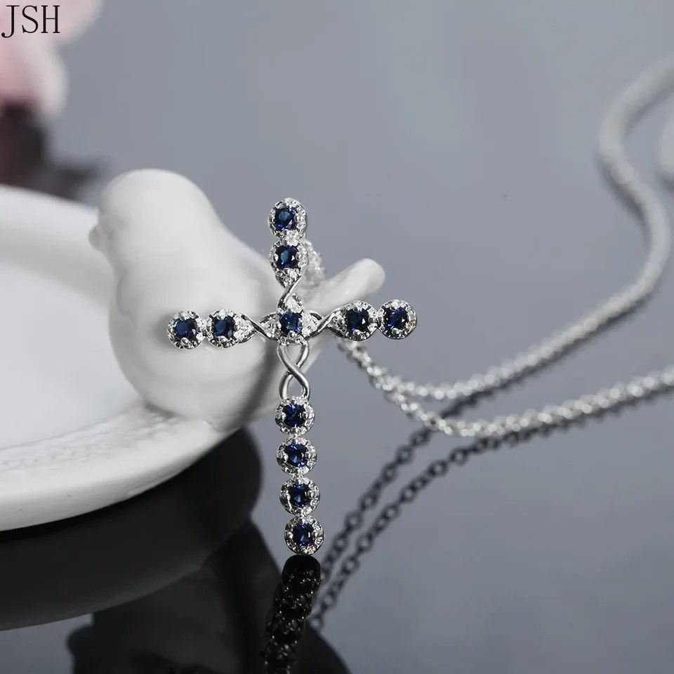 Jewelry 925 Sterling silver necklace cyrstal Cross pendant jewelry Size ONE SIZE - 1 Thumbnail