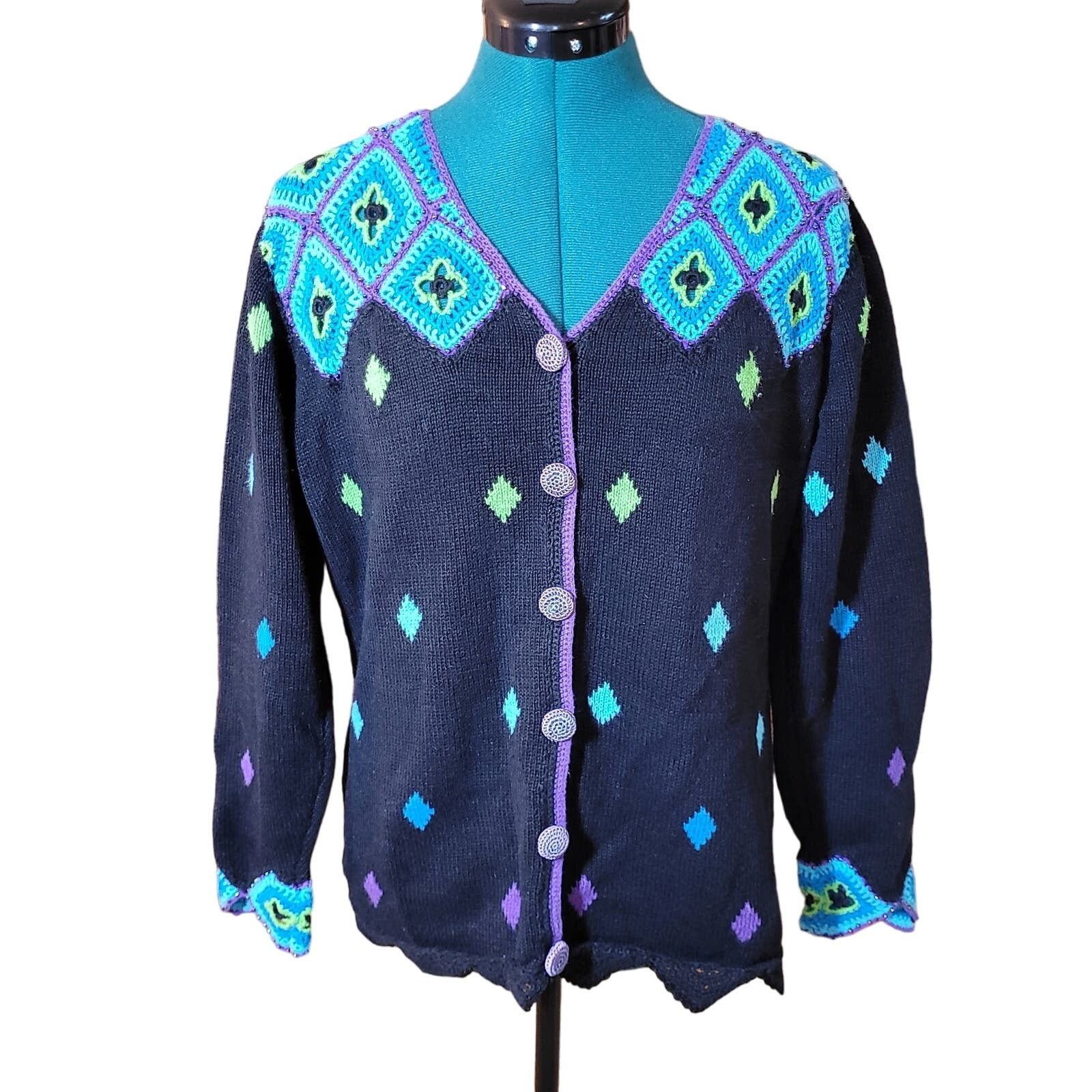 Other Storybook Knits Cardigan Sweater Women's S Crochet Black Size S / US 4 / IT 40 - 1 Thumbnail