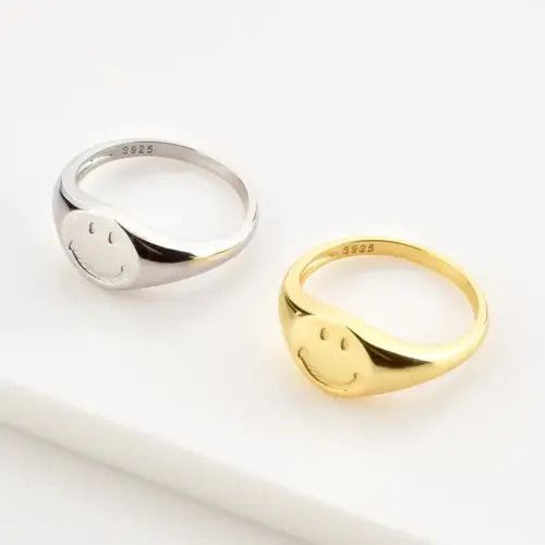 Jewelry 925 Sterling Silver Pure Smiley Face Ring Size ONE SIZE - 2 Thumbnail