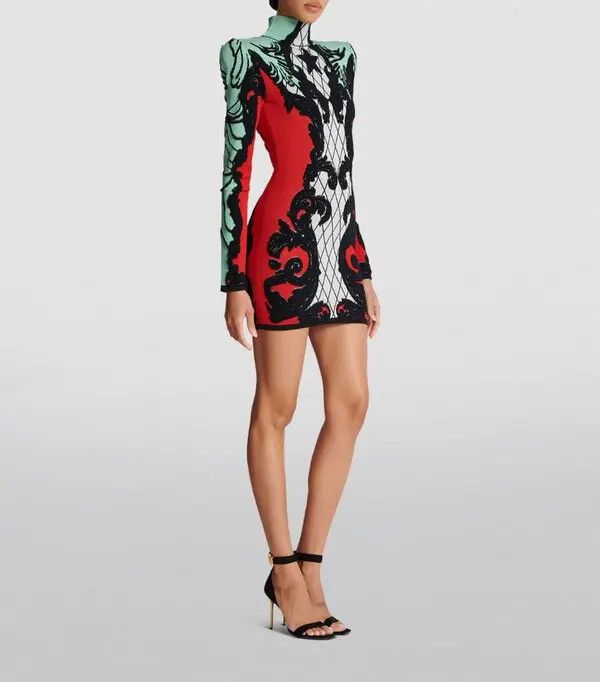 Balmain o1s1wg110825 Baroque Print Mini Dress in Multicolor Size M / US 6-8 / IT 42-44 - 5 Thumbnail