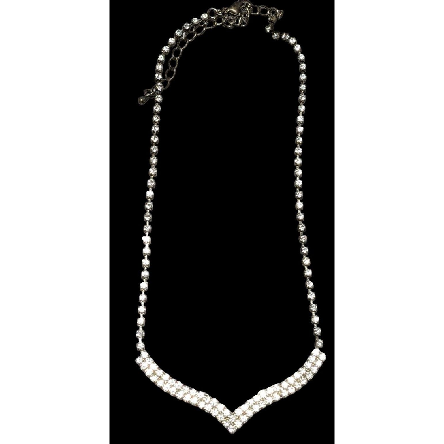 Other Vintage 90s Silver Chevron Rhinestone Necklace Size ONE SIZE - 1 Thumbnail