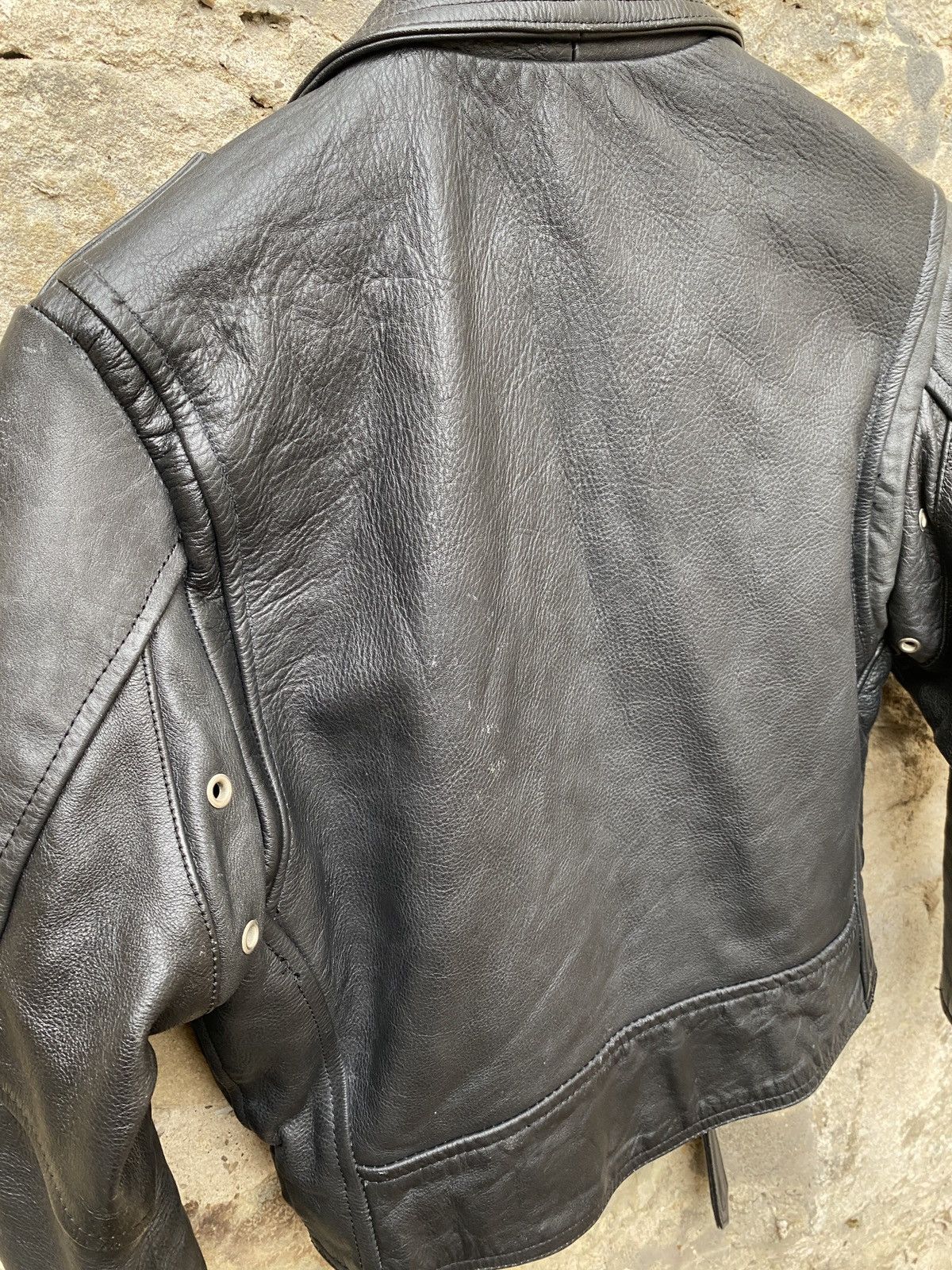 Vintage Vintage 90s Cropped Biker Leather Jacket Perfecto style Size S / US 4 / IT 40 - 9 Thumbnail