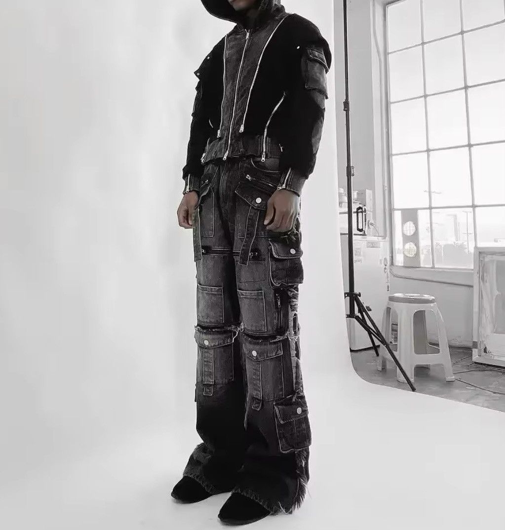 Denime × Jean Heavy Industry Punk Multi-Pocket Harajuku Washed Jeans Size US 33 - 7 Thumbnail