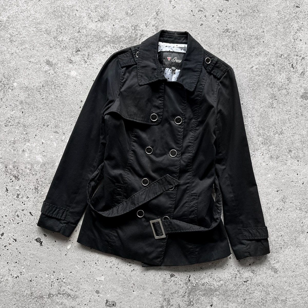 Designer × Guess Guess Womens Black Long Sleeve Belted Trench Pea Coat Jacket Size M / US 6-8 / IT 42-44 - 1 Thumbnail
