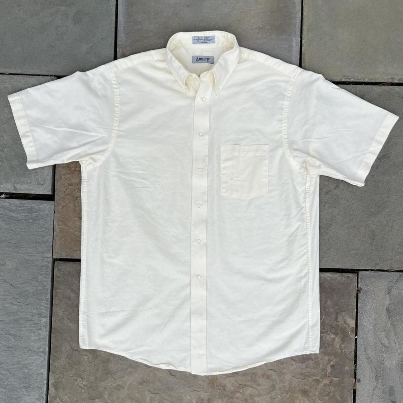 Arrow Vintage 90s Pale Yellow Oxford Short Sleeve Button Down Size US L / EU 52-54 / 3 - 1 Thumbnail