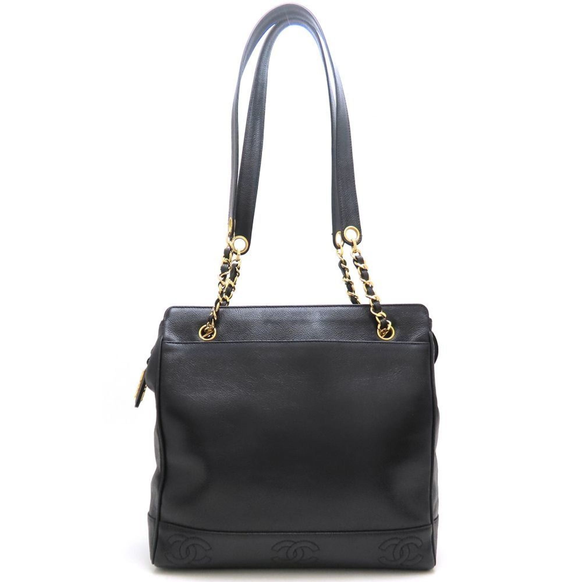 CHANEL Triple Coco Mark Chain Shoulder Bag in Caviar Leather Black Women's 353143