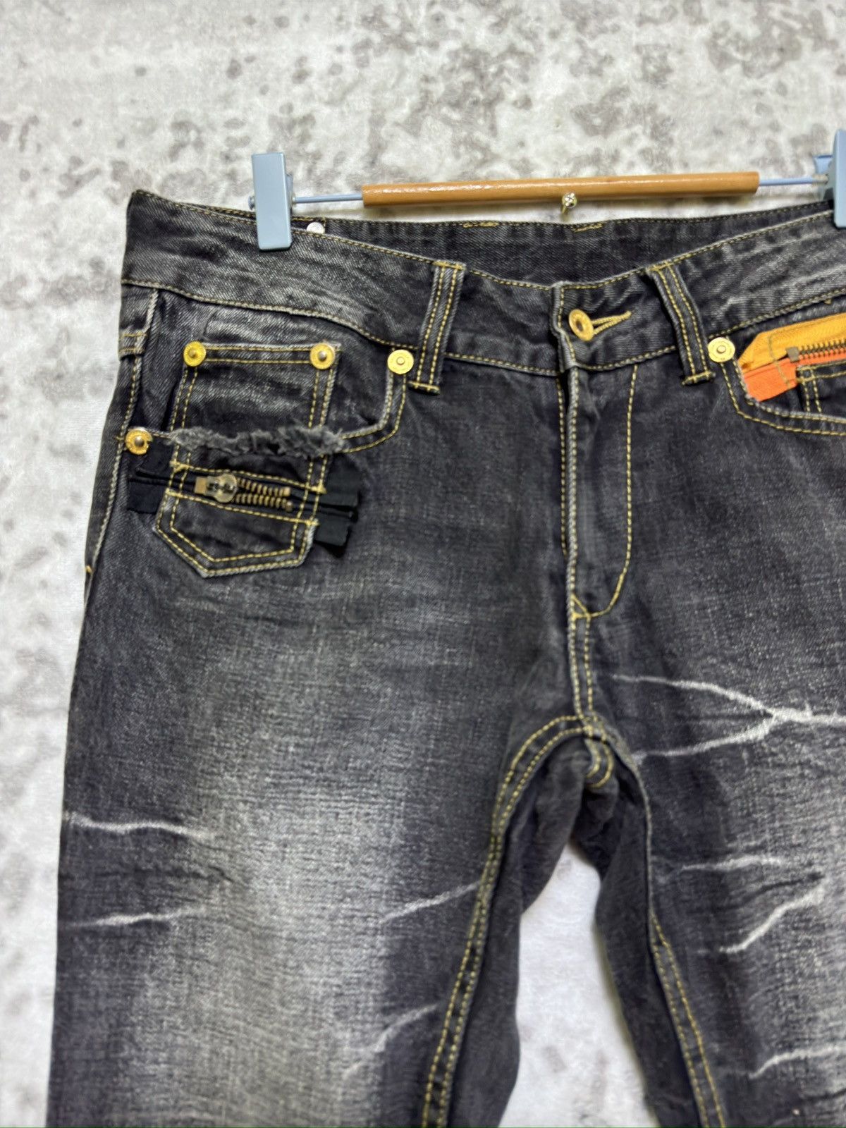 semanticdesign Vintage Semantic Design Flare Washed Denim Zipper Jeans Size US 32 / EU 48 - 4 Thumbnail
