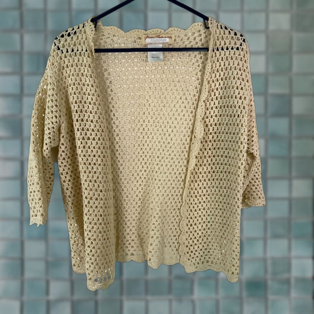 Jim Thompson Norm Thompson Womens Cardigan Sweater Open Knit 3/4 Sleeve Cream Size S Size S / US 4 / IT 40 - 1 Thumbnail