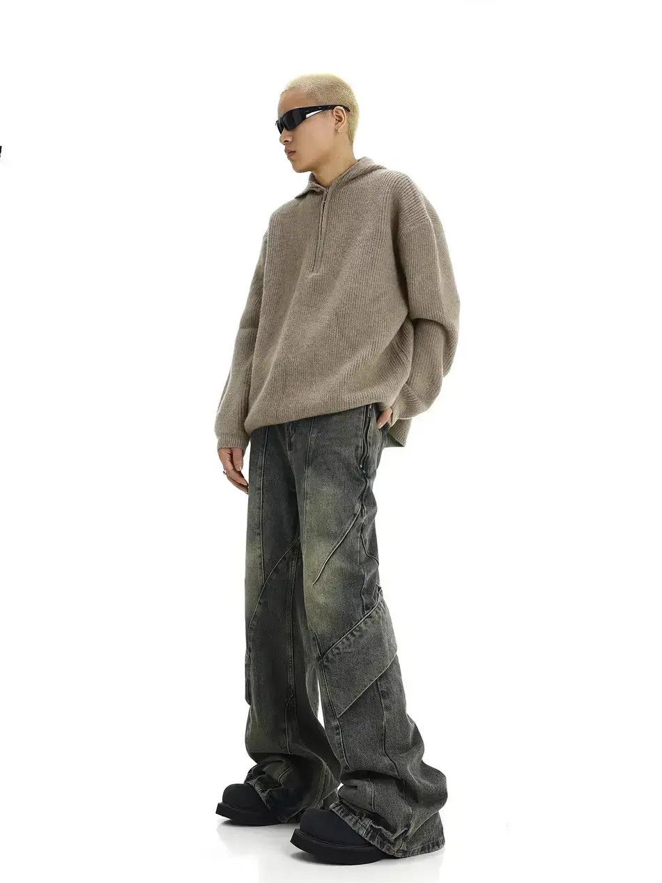 Japanese Brand Splicing Irregular Drop Feeling Straight leg Jeans Size US 32 / EU 48 - 3 Thumbnail