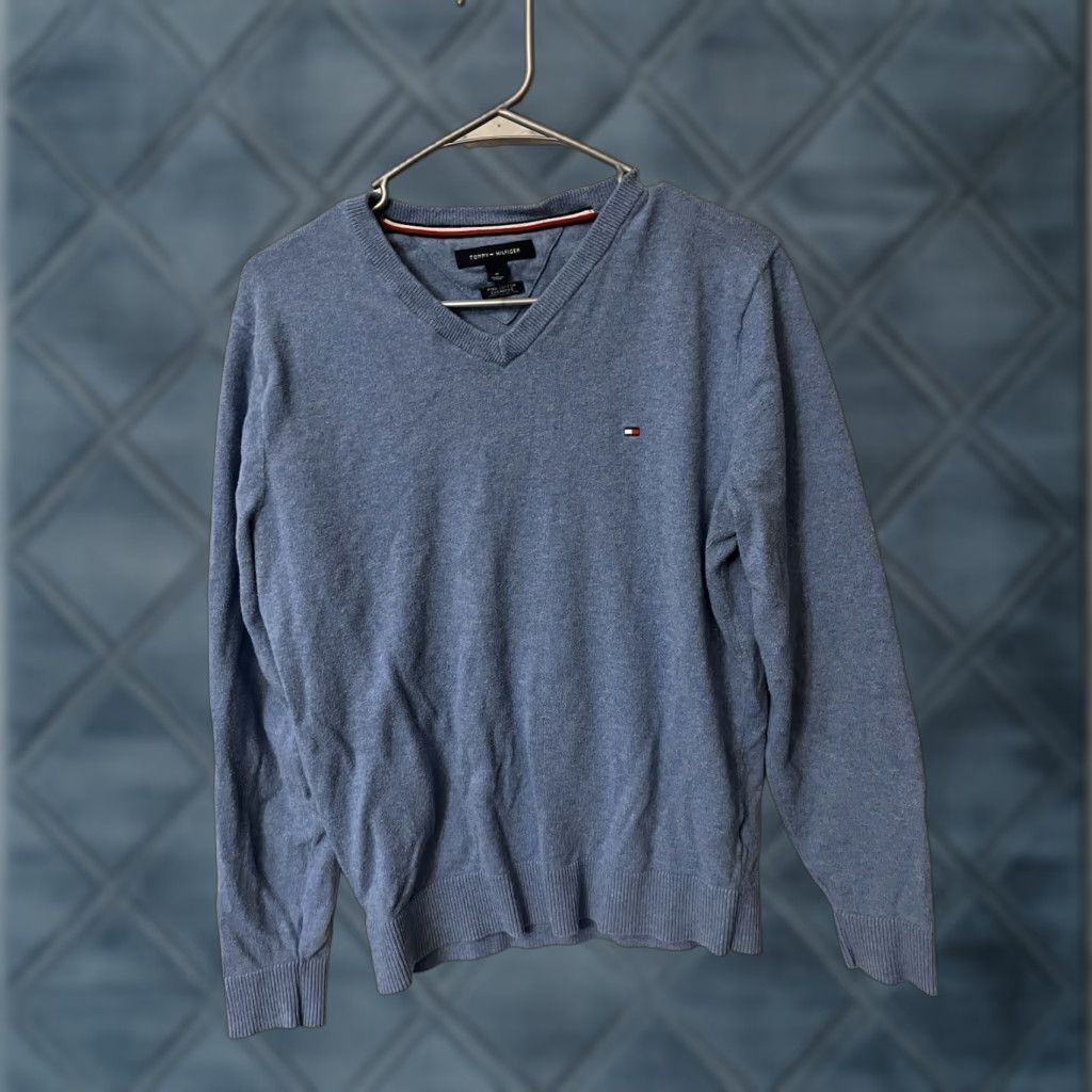 Tommy Hilfiger Tommy Hilfiger Men's V-Neck Sweater Light Blue Pima Cotton Cashmere Blend Size M Size US M / EU 48-50 / 2 - 1 Thumbnail