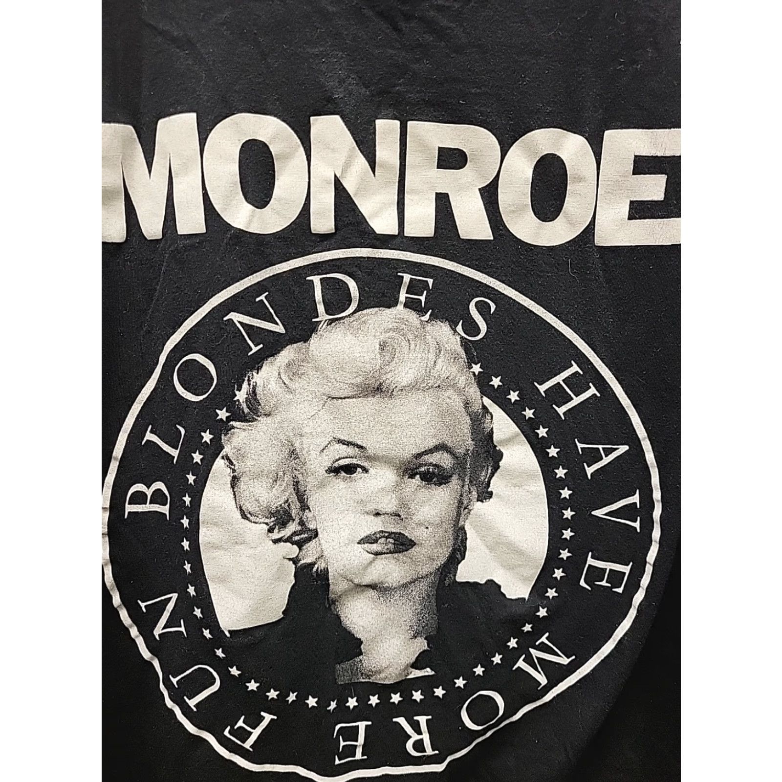 Vintage MARILYN MONROE BLONDES HAVE MORE FUN T-SHIRT Black 3/4 Sleeve Scoop Neck 100% Cotton Womens Regular Size 1 Size XS / US 0-2 / IT 36-38 - 8 Thumbnail