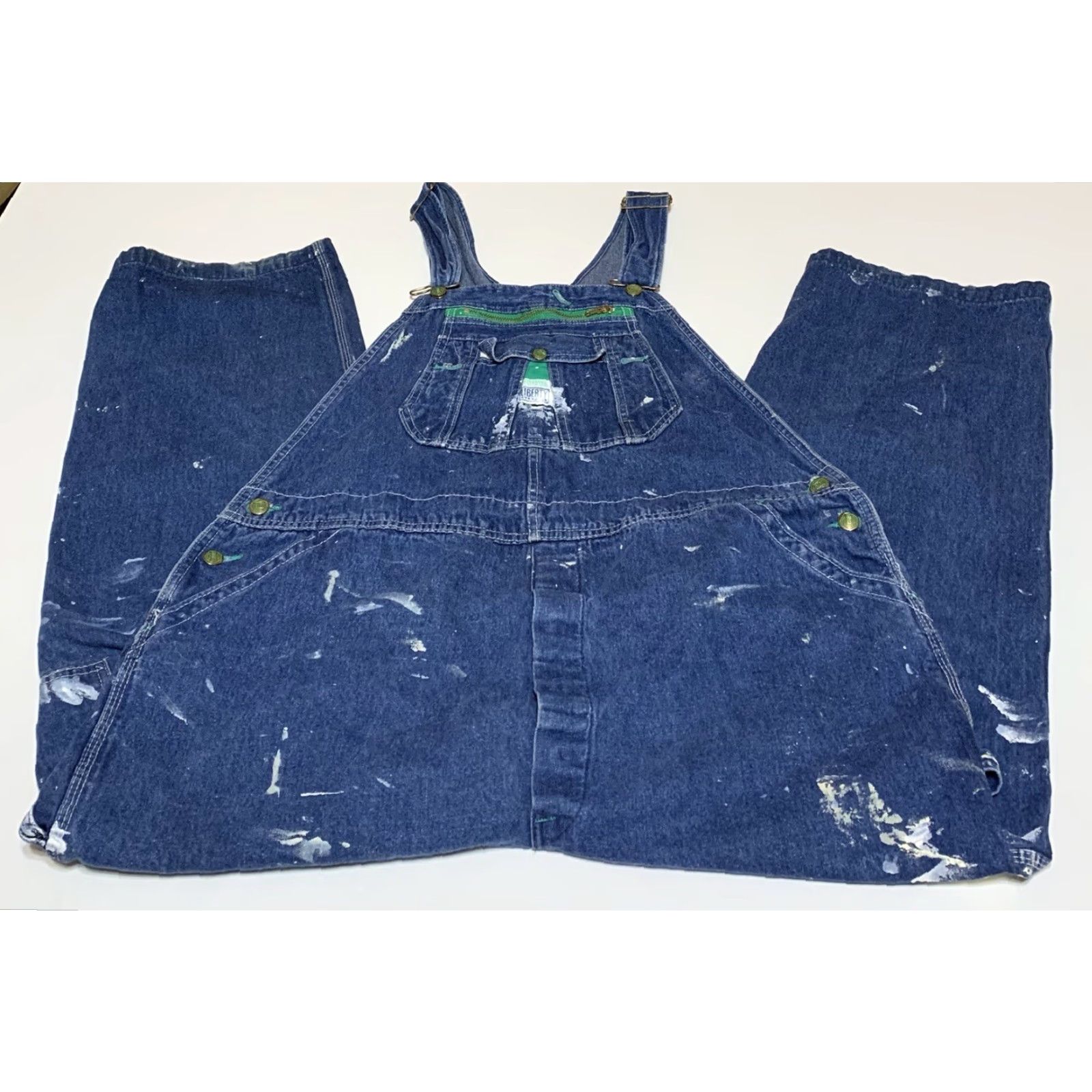 Denime VINTAGE Liberty Overalls Denim Blue Distressed Paint Stained Men’s Measures 44x27 Jeans Work Farmer Pockets Size US 44 / EU 60 - 2 Thumbnail