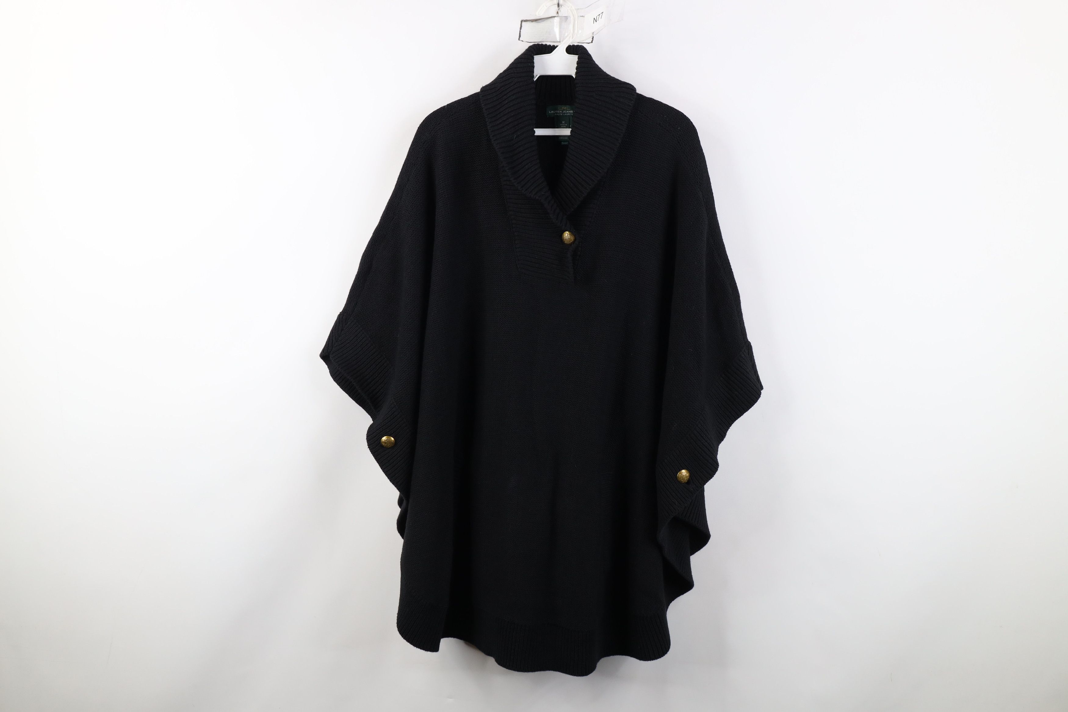 Ralph Lauren Vintage 90s Ralph Lauren Poncho Sweater Shawl Cape Black Size XL / US 12-14 / IT 48-50 - 1 Thumbnail