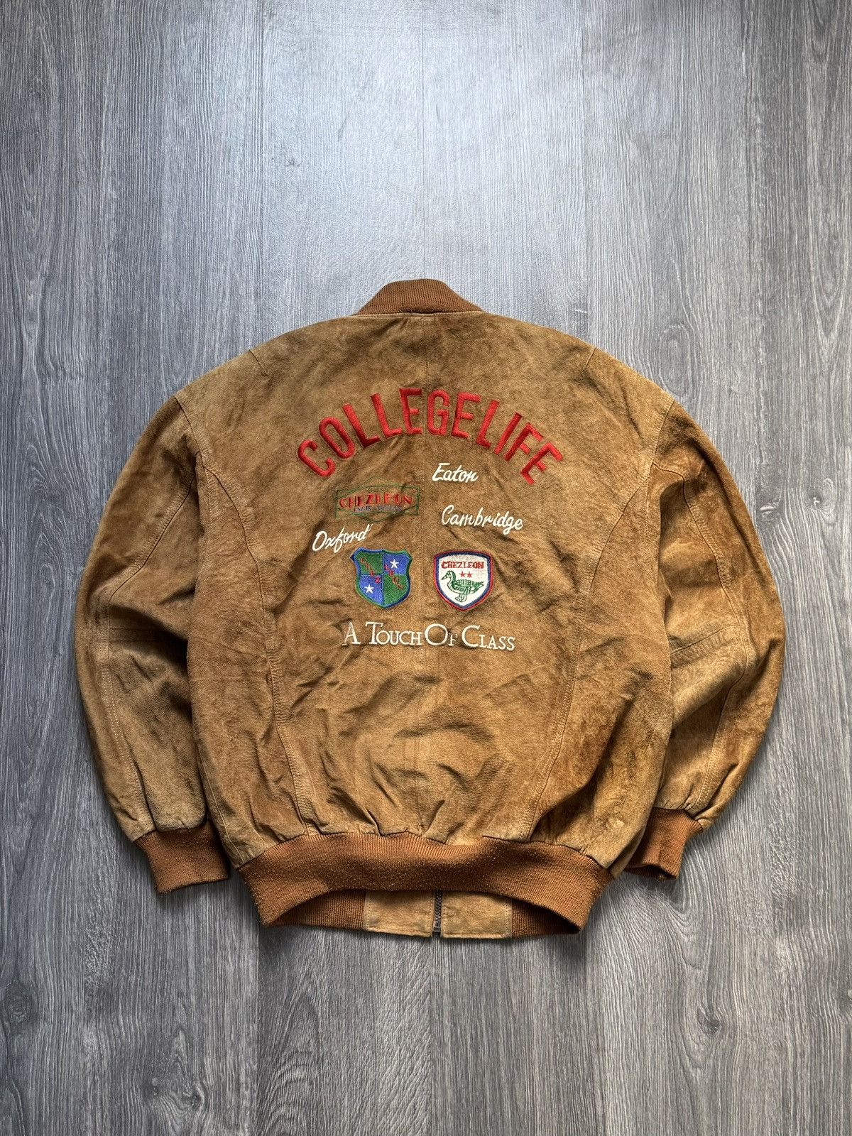 Vintage 90s Vintage College Suede Brown Jacket Size US S / EU 44-46 / 1 - 1 Thumbnail