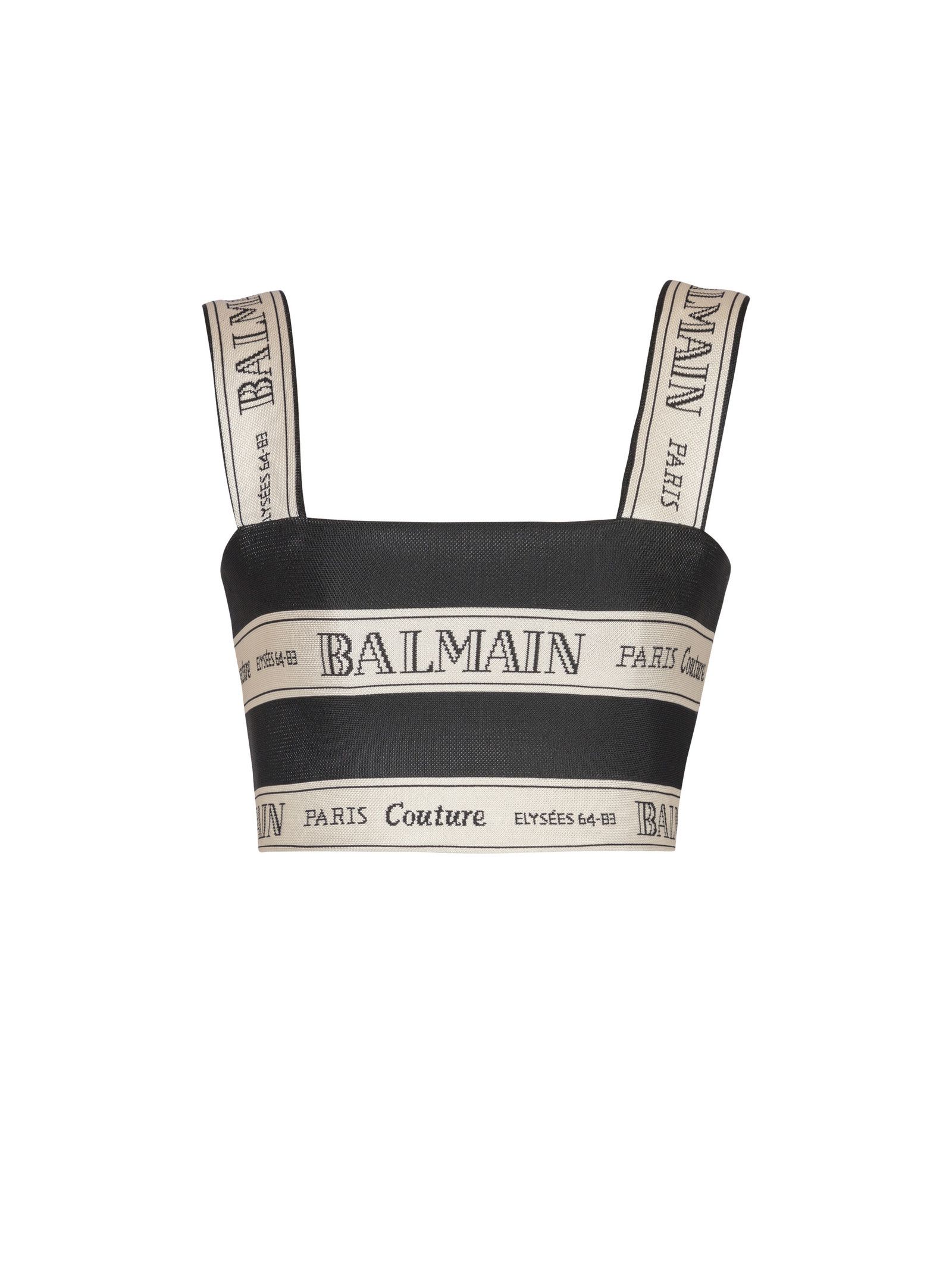 Balmain o1loc1c0526 Ribbon Jacquard Crop Top in Black/Beige Size XXS / US 00 / IT 34 - 1 Thumbnail