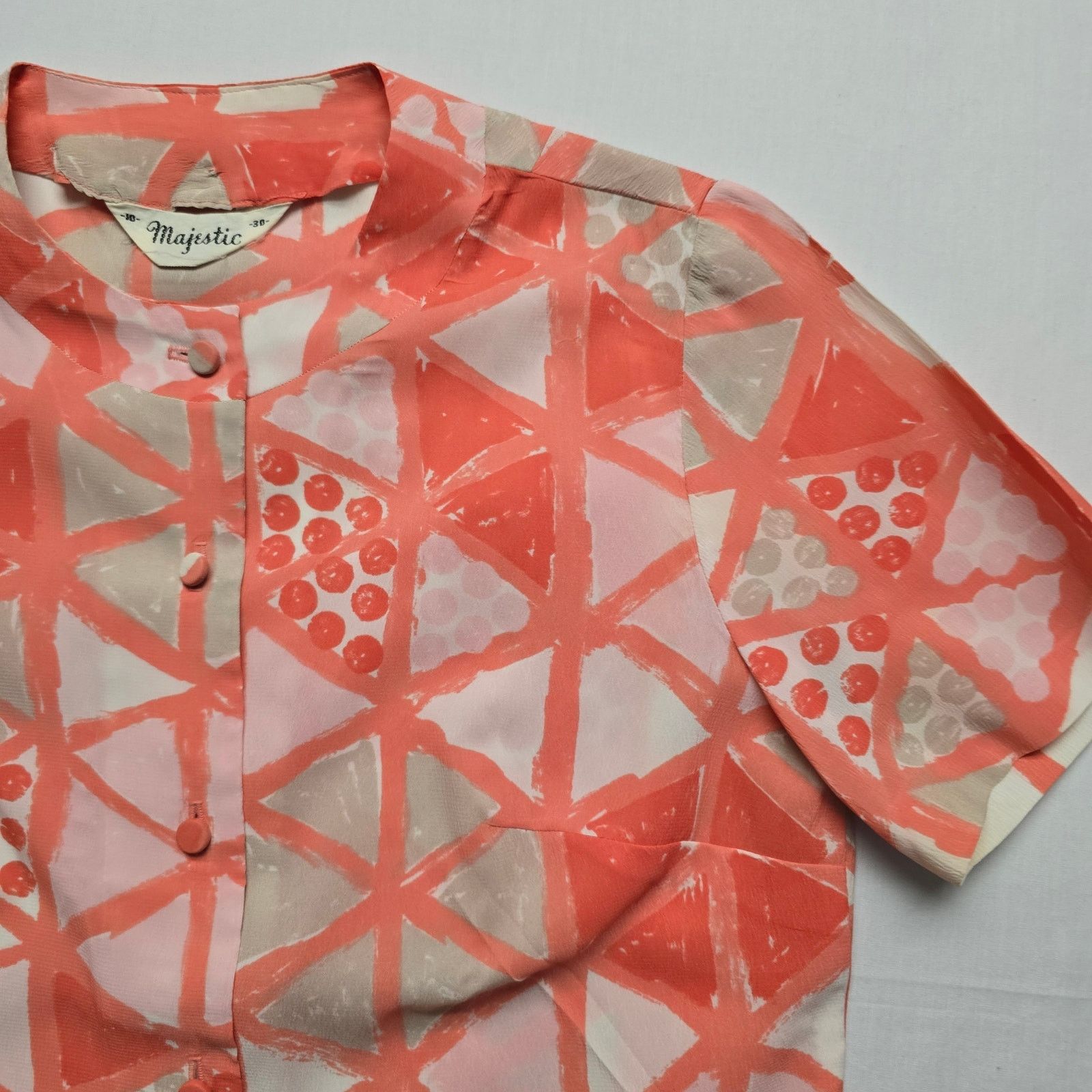 Vintage Vintage Majestic Blouse Coral Geometric Print Button Shirt Size L / US 10 / IT 46 - 3 Thumbnail