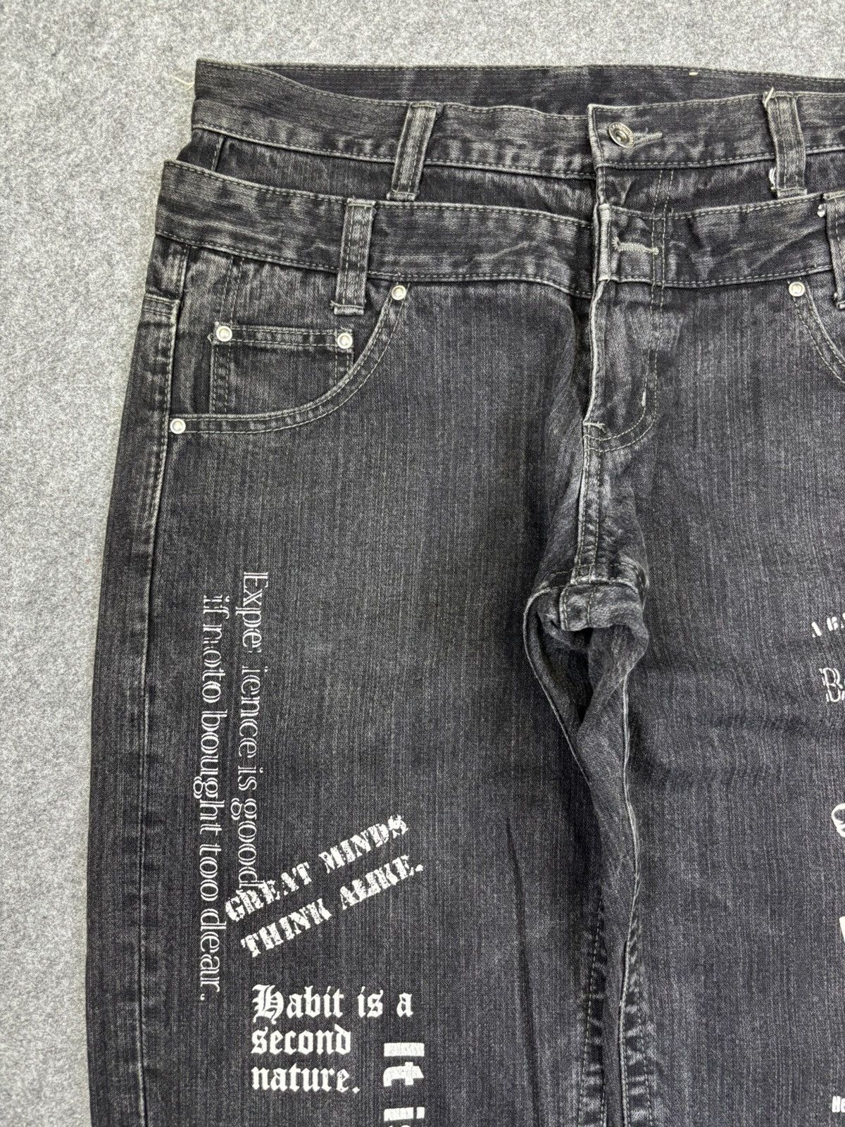 Japanese Brand Double Waist🔥Japanese Moto Skull Poem Junya Punk Denim F745 Size US 32 / EU 48 - 4 Thumbnail