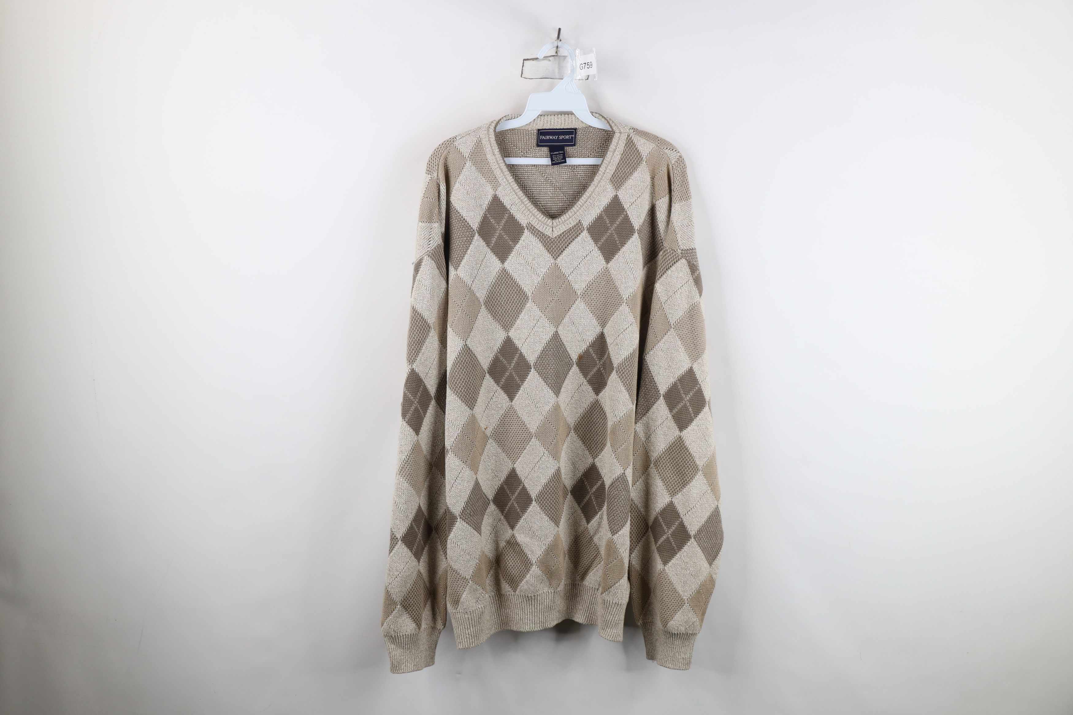 Vintage Vintage 90s Streetwear Diamond Knit V-Neck Sweater USA Size US XL / EU 56 / 4 - 1 Thumbnail