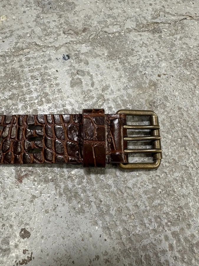 Saint Laurent Paris × Vintage Saint Laurent Crocodile Effect Brown Leather Belt Size ONE SIZE - 6 Thumbnail