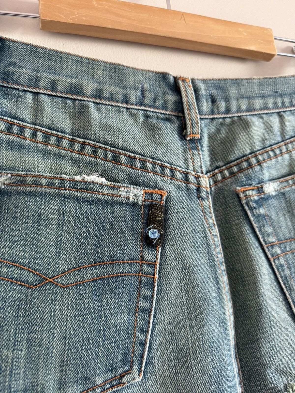 Vintage Distressed Denim Mini Skirt Y2K Size 26" / US 2 / IT 38 - 7 Thumbnail