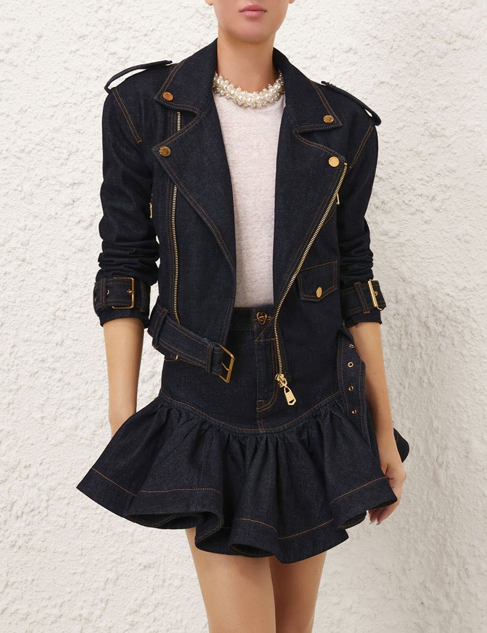 Zimmermann oc11z1025 Crush Denim Biker Jacket in Blue Size M / US 6-8 / IT 42-44 - 2 Thumbnail